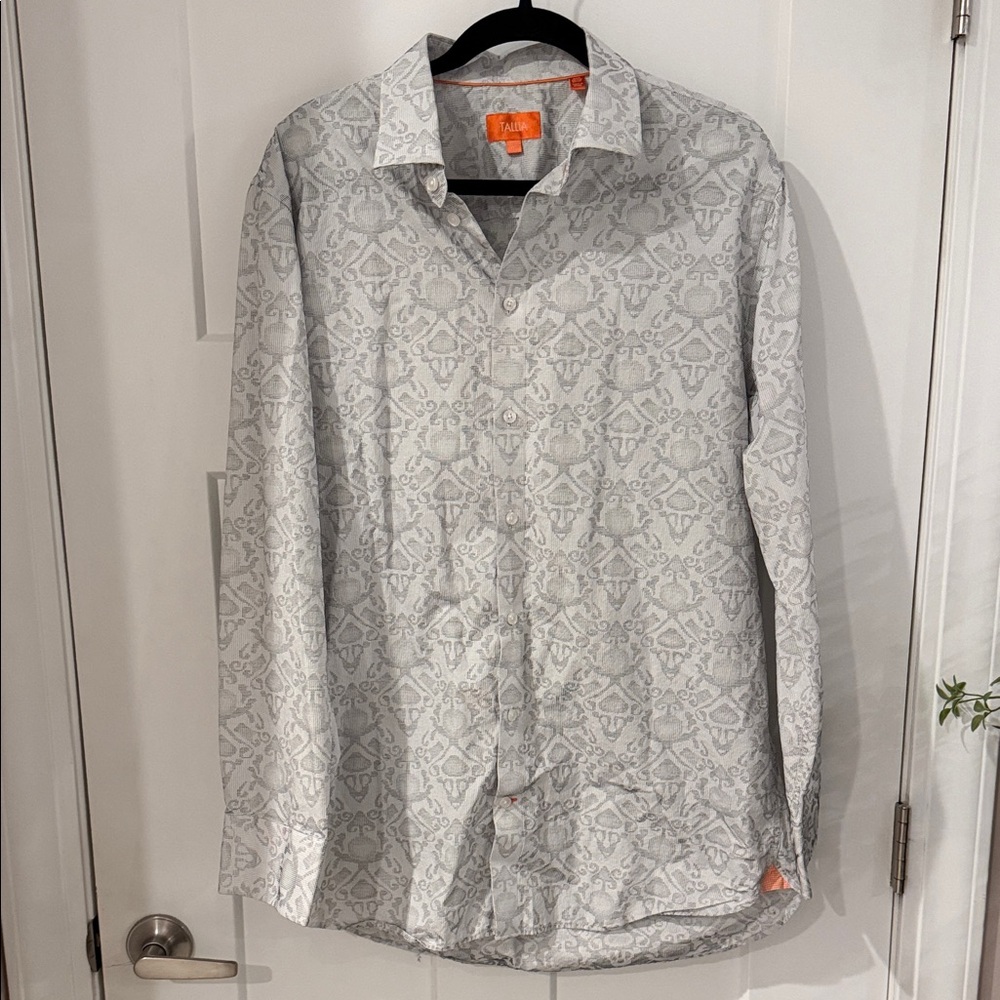 Men’s TALLIA Light Gray Patterned Button Down Shirt